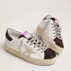 Golden Goose Hi Star sneakers with shearling star and leopard-print low top